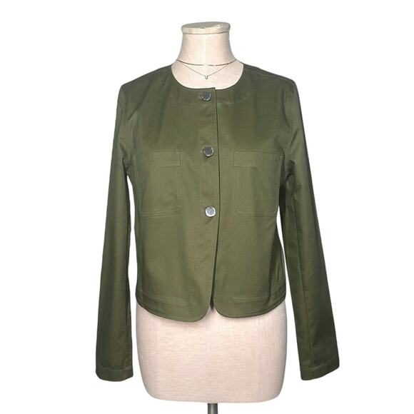 New $275 DEREK LAM 10 CROSBY Tinna Utility Jacket Cropped Twill Army Green Biker - Picture 2 of 13